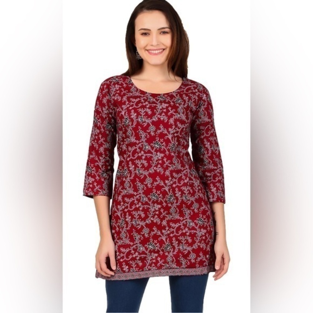 Ladyline Women's Casual Cotton Printed Tunic Top Blouse Short Kurti Ethnic L/40